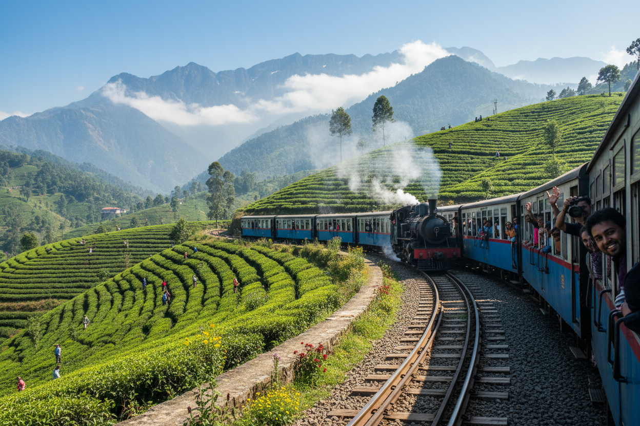 7ARrQs6pDL image Darjeeling Himalayan Railway: исторический паровоз среди чайных плантаций Гималаев